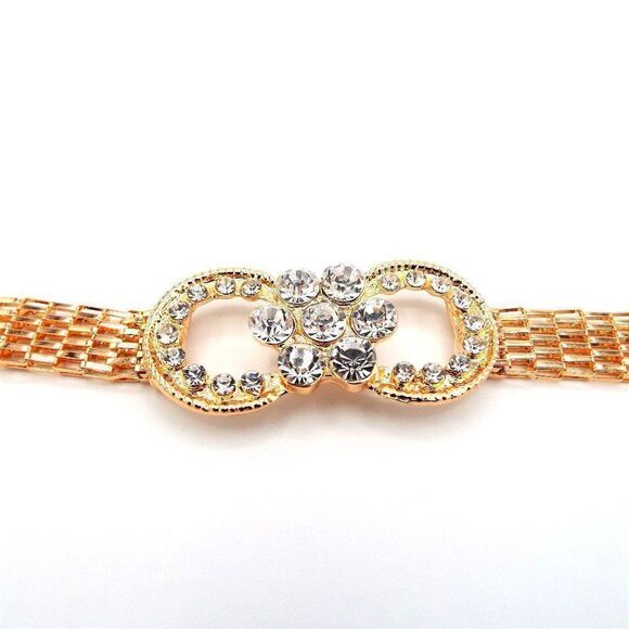 Yellow Gold with Diamond Crystal Flower and Double Circle Adjustable Bracelet - Picture 8 of 11